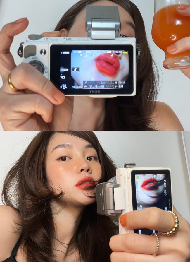 An influencer applying product