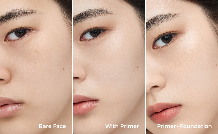 Bare Face / With Primer / Primer + Foundation